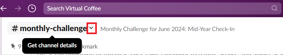 An open Slack channel with a dropdown menu next to the name to get channel details